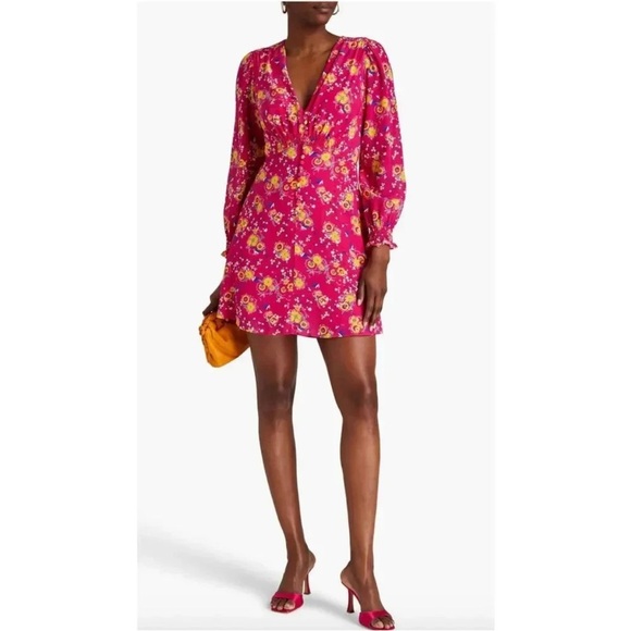 Saloni Eve Silk Pink Floral Mini Dress Size 4 - Picture 1 of 16